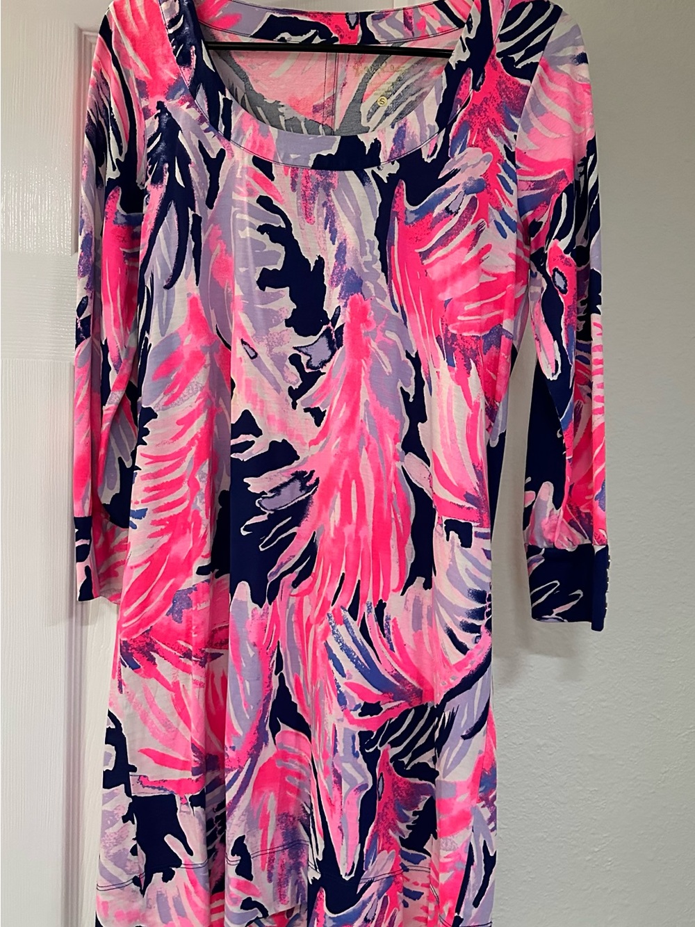 Lily Pulitzer Vibrant Pink & Navy Tropical Print Scoop Neck Dress